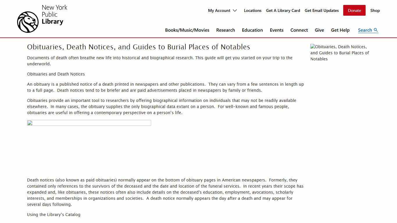Obituaries, Death Notices, and Guides to Burial Places of Notables The New York Public Library