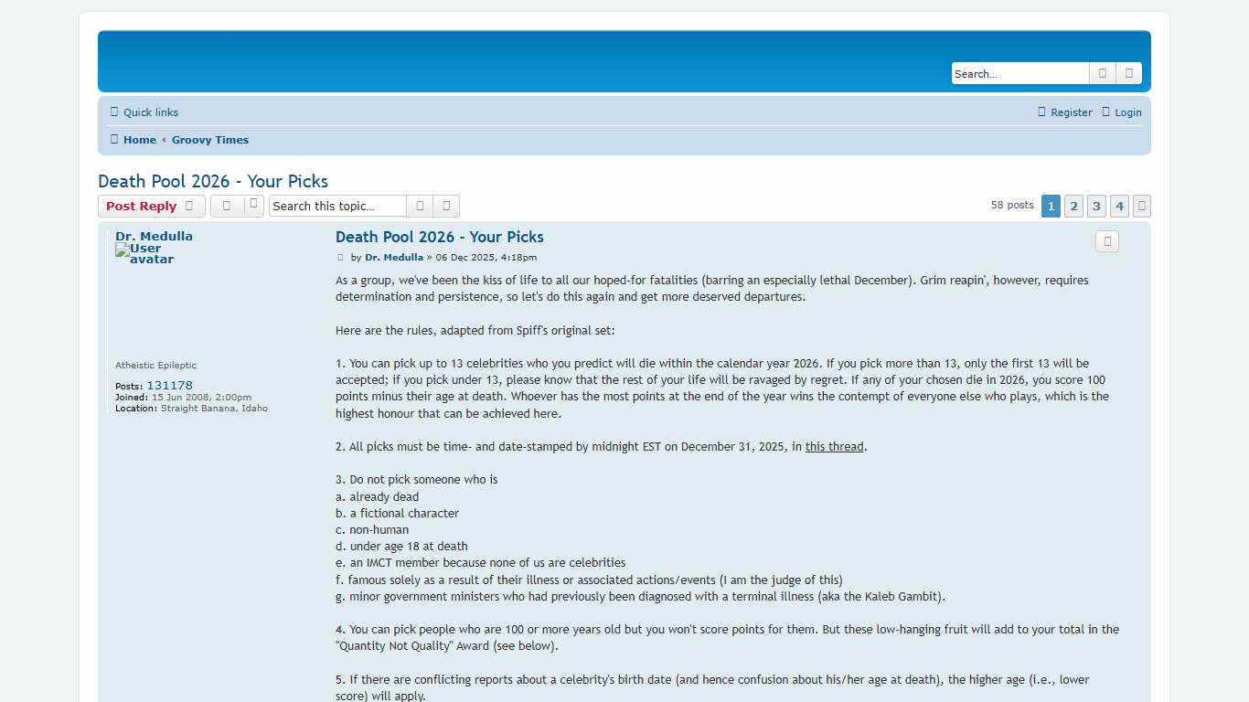 Death Pool 2026 - Your Picks - If Music Could Talk